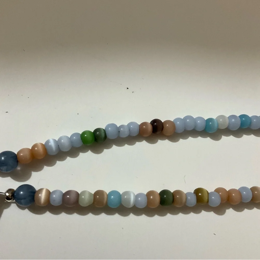 Hand Crafted Eyeglass Necklace Holder Gemstones Blue Beige Green Multi 26 inches